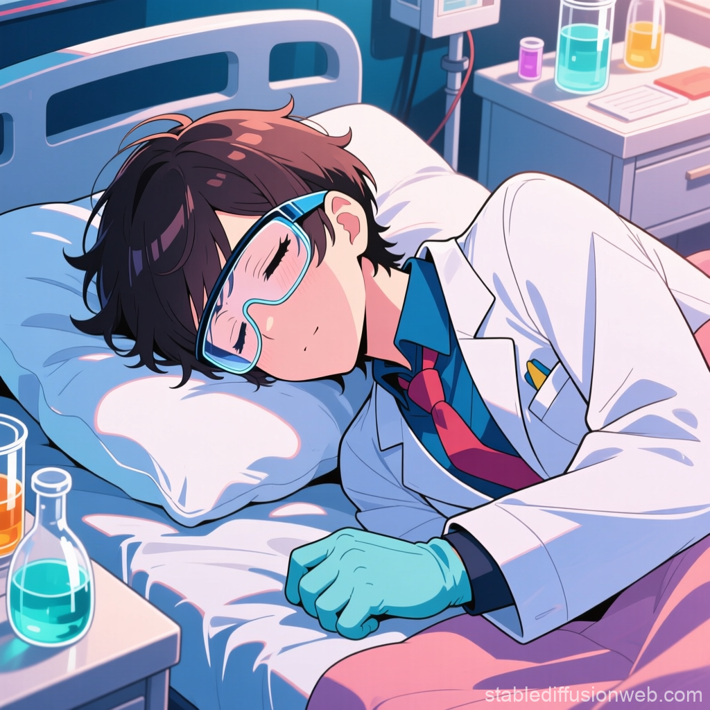 Tired Scientist Resting in Lab Bed