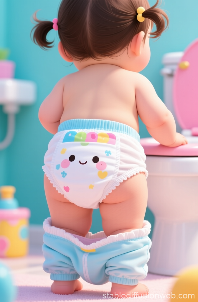 Toddler Potty Training in Cute Diaper Illustration