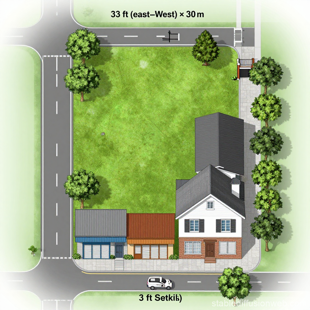 Top-Down 2D Floor Plan of Residential Corner Lot