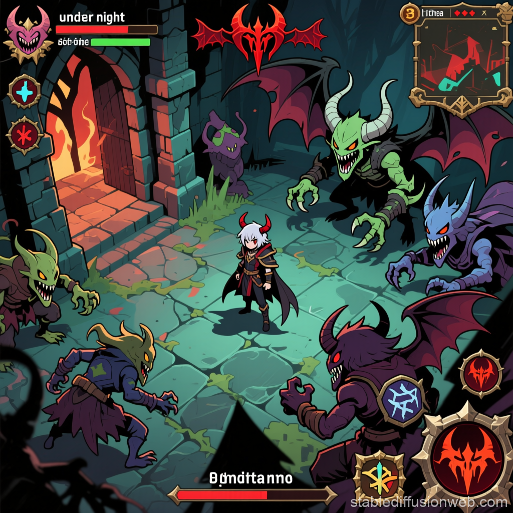 Top-Down RPG Battle Scene with Demon Characters