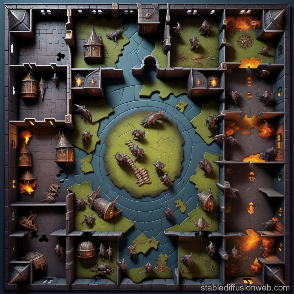 Top-Down View of a Fantasy Dungeon Board Game Map