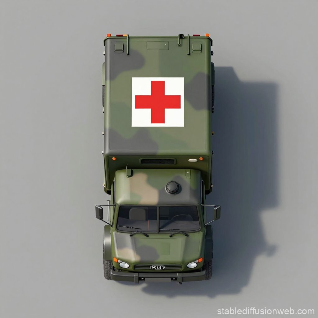 Top-Down View of Military Ambulance with Red Cross