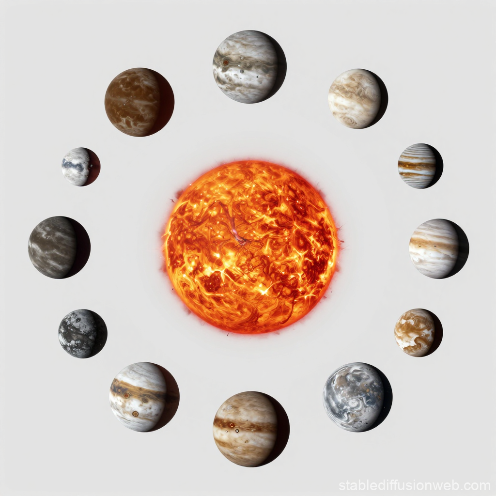 Top-Down View of the Solar System with the Sun and Planets