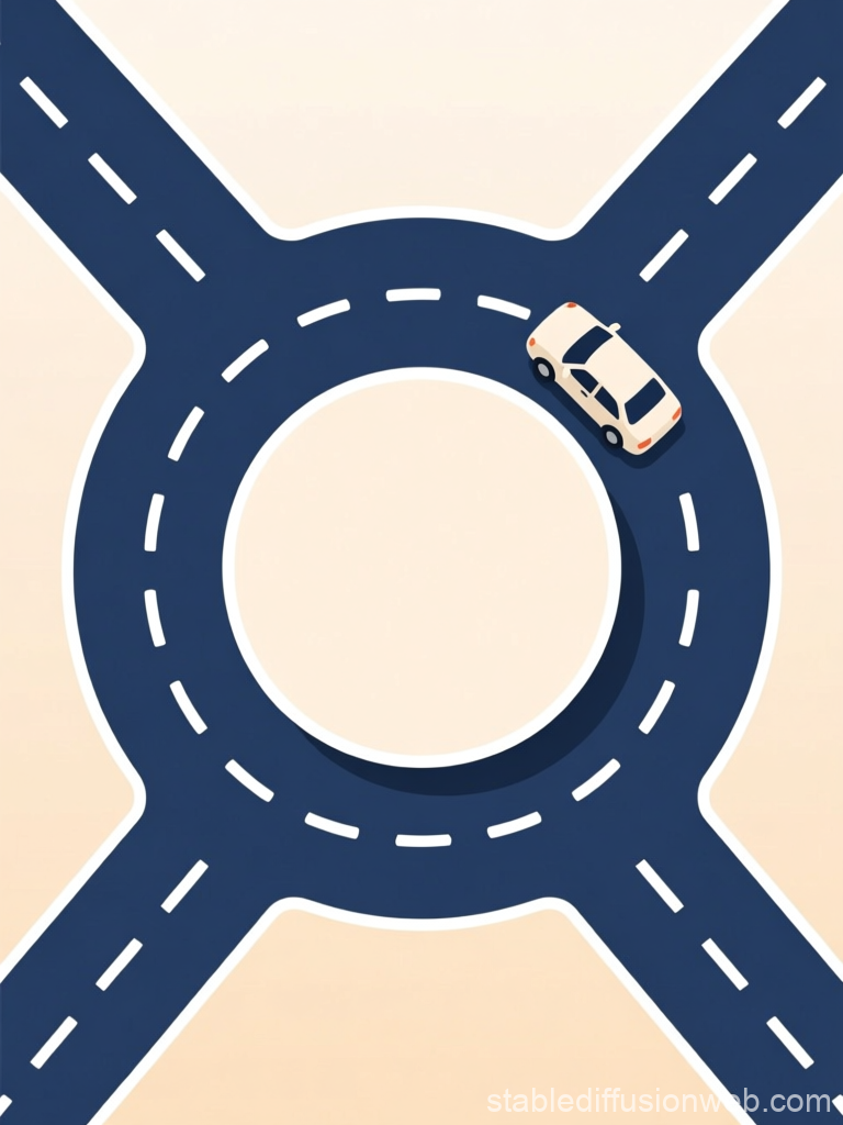 Top View of a Roundabout with a Car