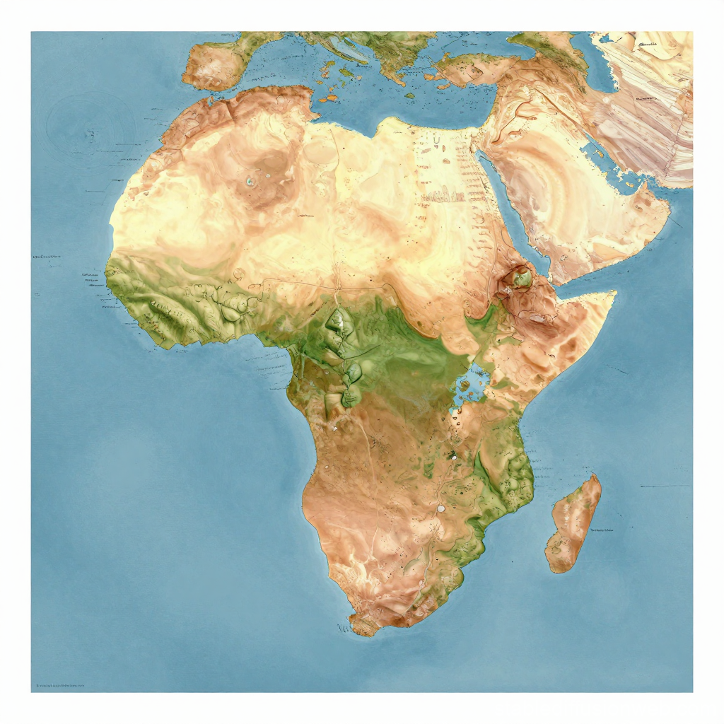Topographic Map of Africa Highlighting Sahel Region