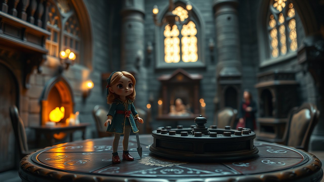 Toy Doll in a Medieval Castle Interior