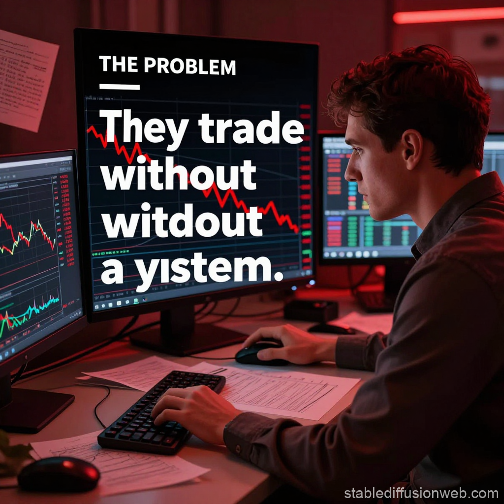 Trader Analyzing Market Downtrend in Red Lit Room