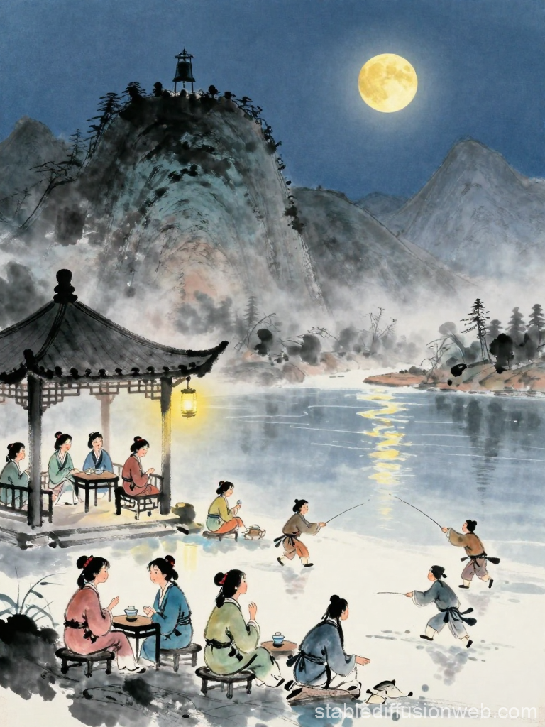 Traditional Chinese Evening by the Moonlit River