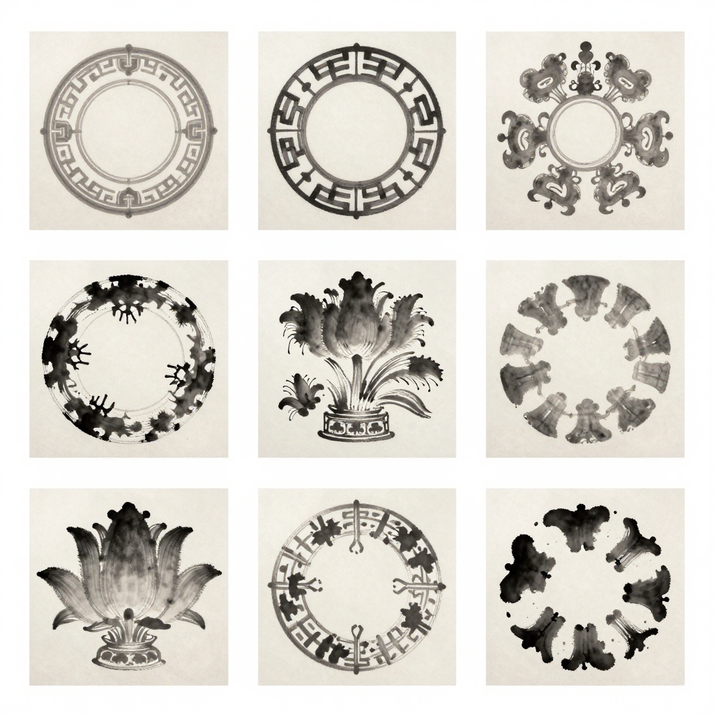 Traditional Chinese Ink Patterns in Circular Motifs