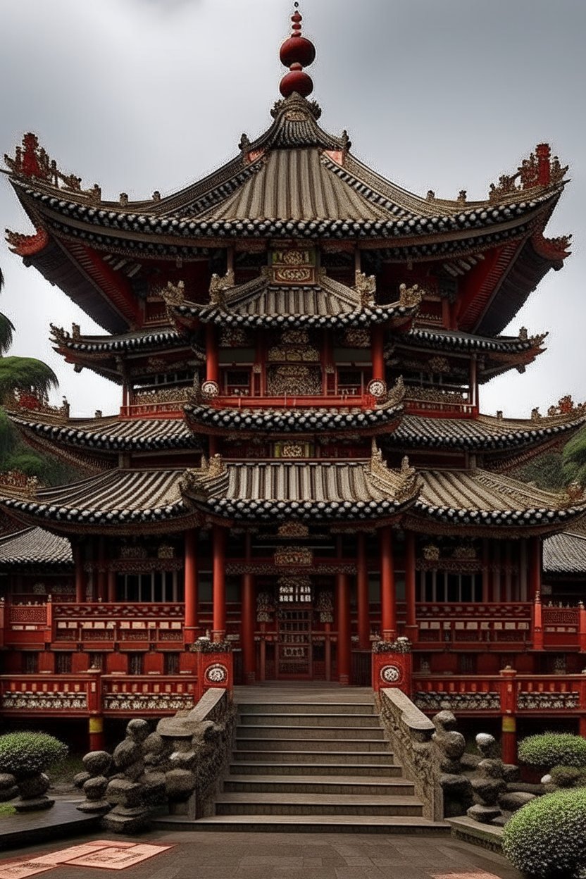 Traditional Chinese Temple with Ornate Roofs