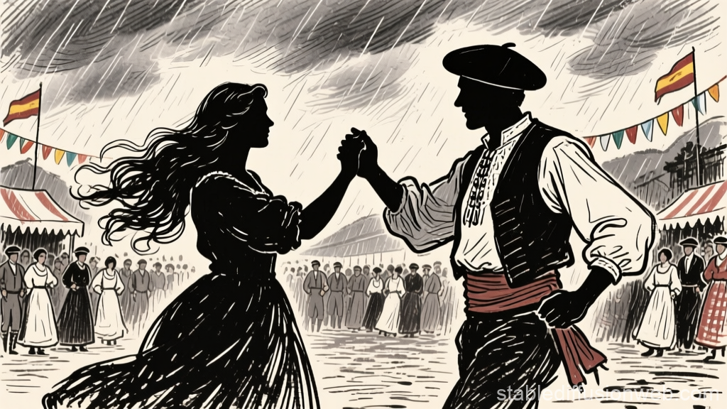 Traditional Dance in the Rain at a Spanish Festival