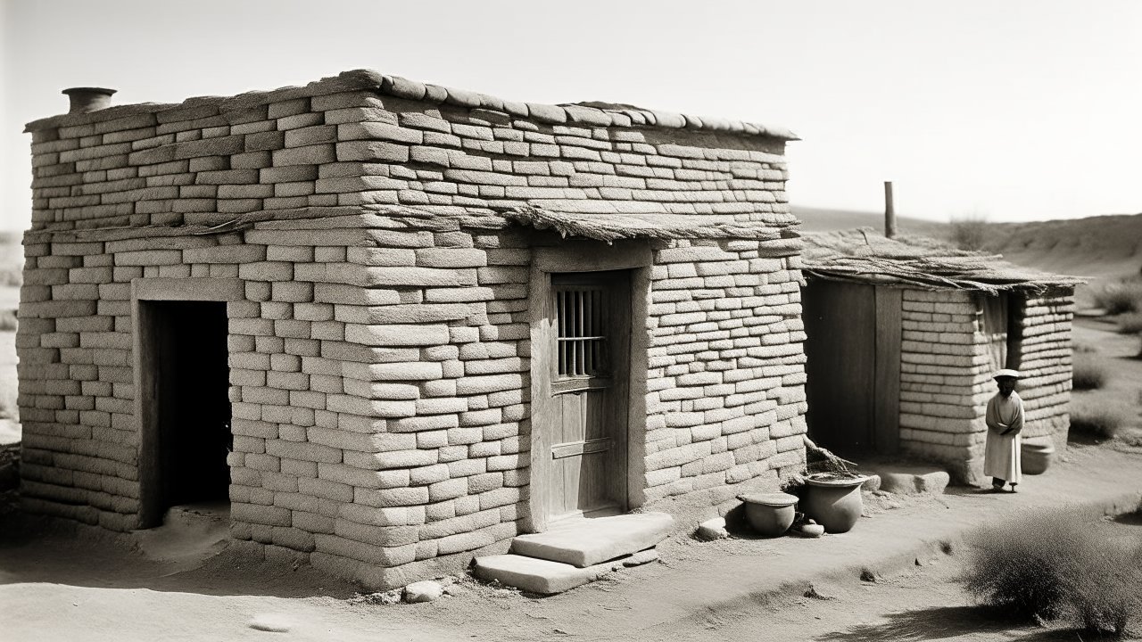 Traditional Egyptian Old House in Desert Landscape