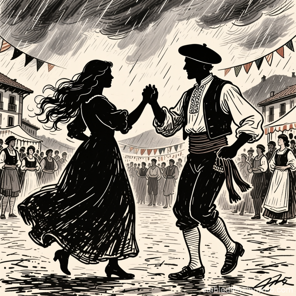 Traditional Folk Dance in the Rainy Village Square
