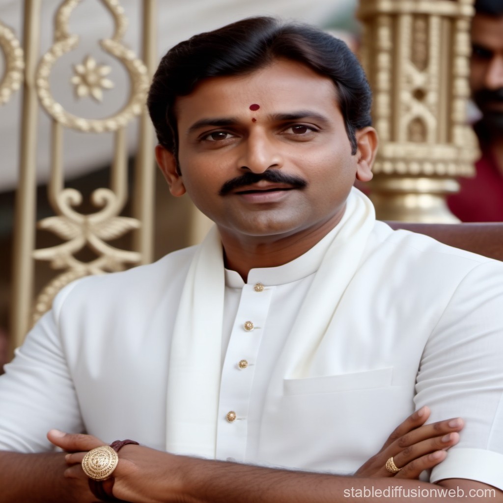 Traditional Indian Man in White Kurta with Mustache