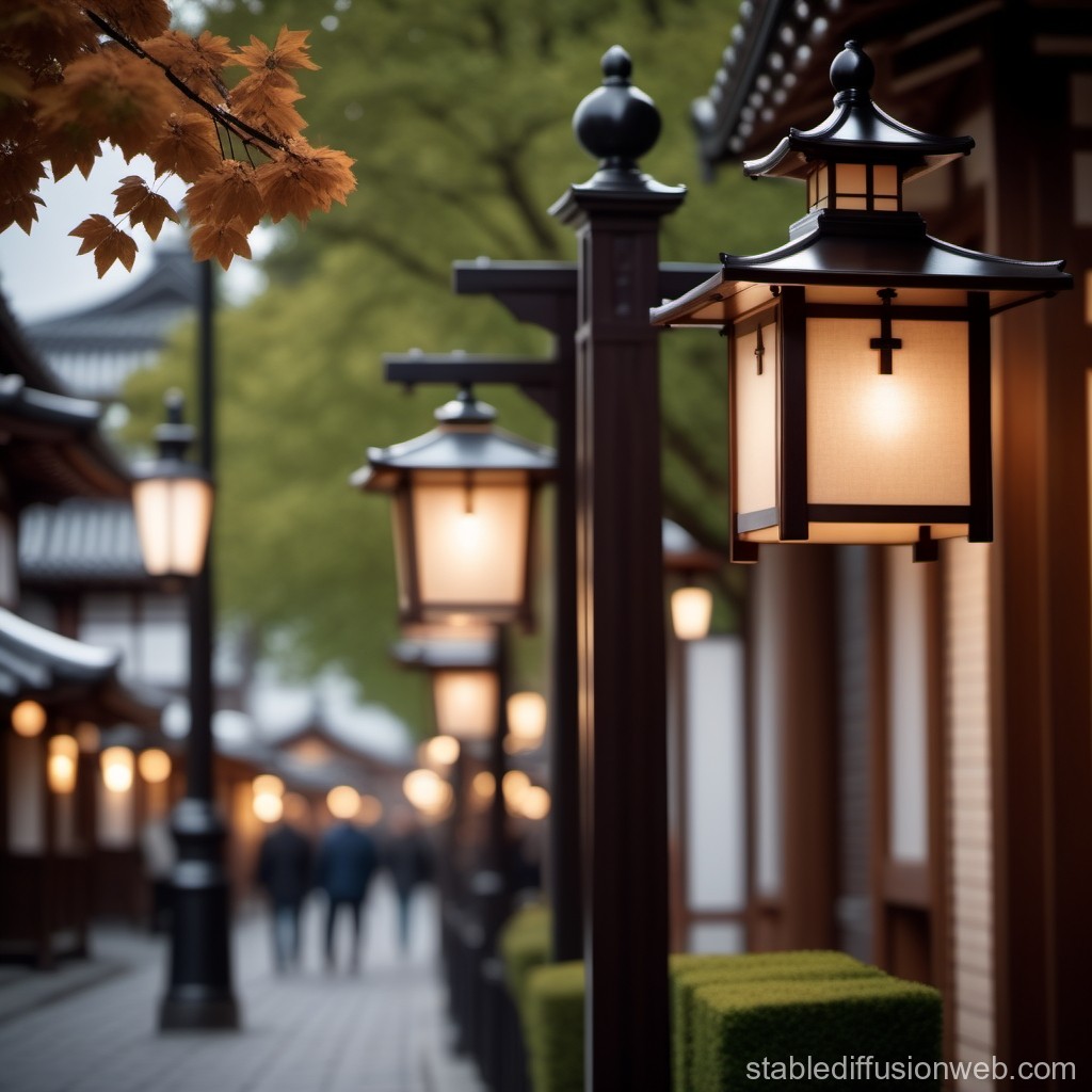 Traditional Japanese Street Lanterns in Autumn