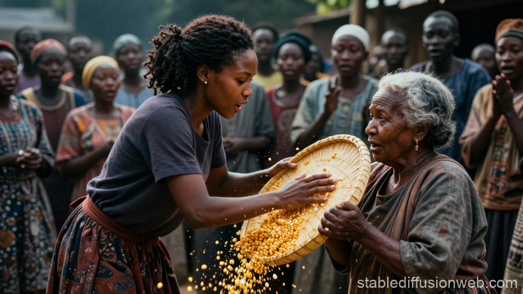 Traditional Maize Slapping in African Village
