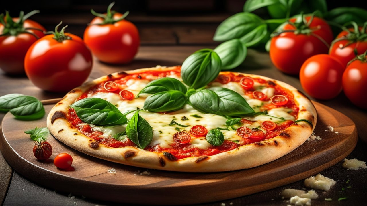 Traditional Margherita Pizza with Fresh Basil and Tomatoes