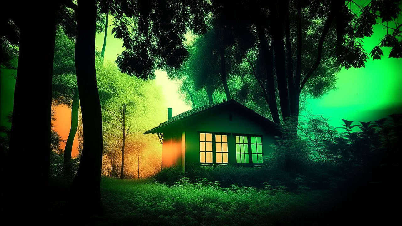 Tranquil Cabin in a Vibrant 70s Jungle