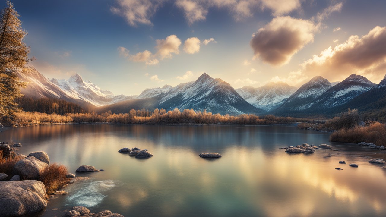 Tranquil Mountain Lake at Sunset