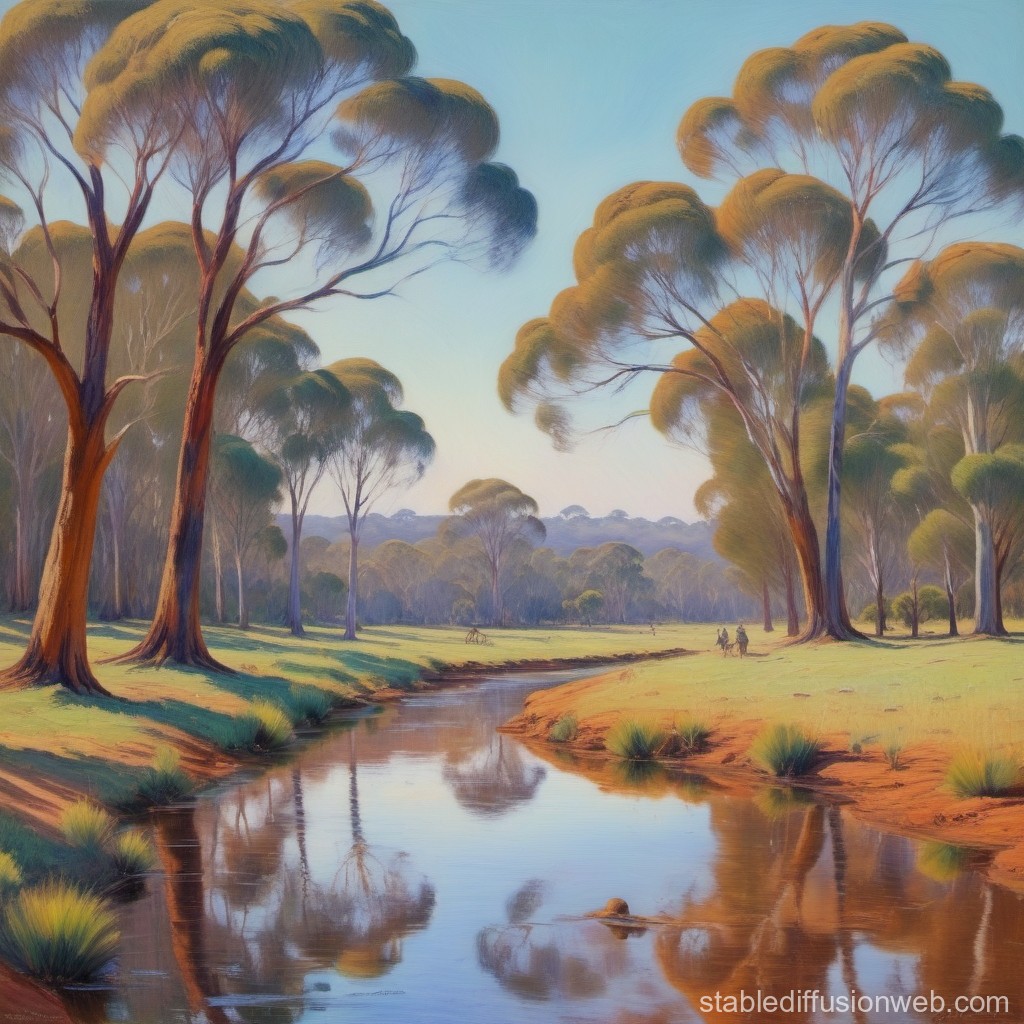 Tranquil River Landscape with Tall Trees at Sunrise