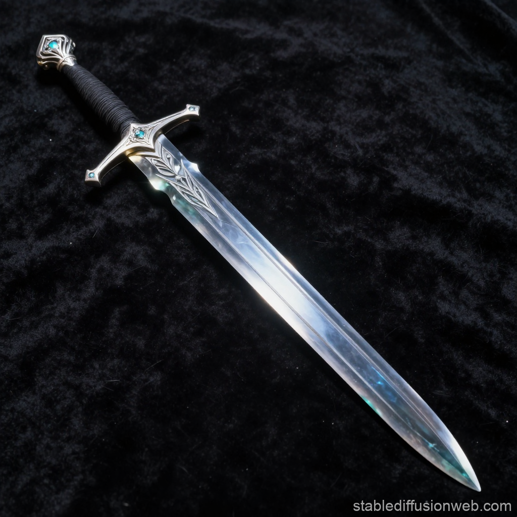 Translucent Crystal Glass Longsword with Ornate Hilt