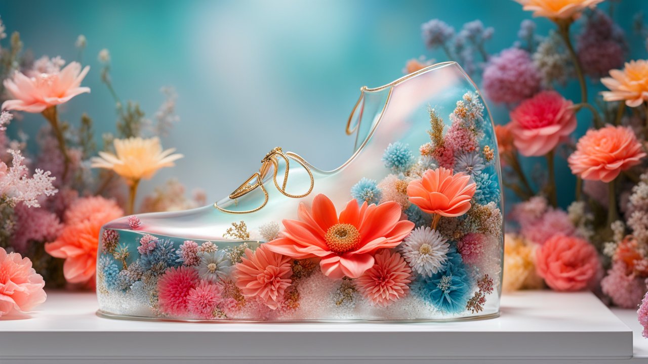 Transparent Floral Shoe Filled with Colorful Flowers