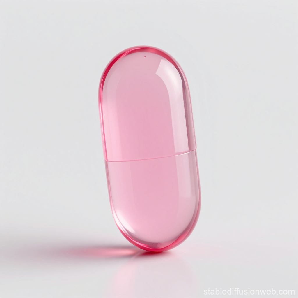 Transparent Pink Capsule Pill on White Background