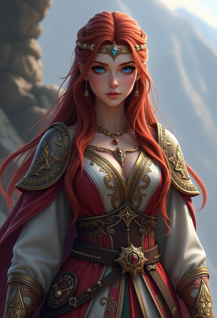 Tribal European Warrior Empress with Fiery Red Hair