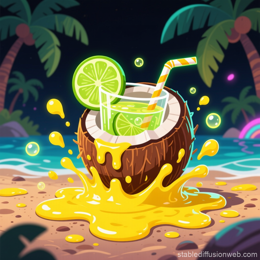Tropical Coconut Cocktail Splash on Beach
