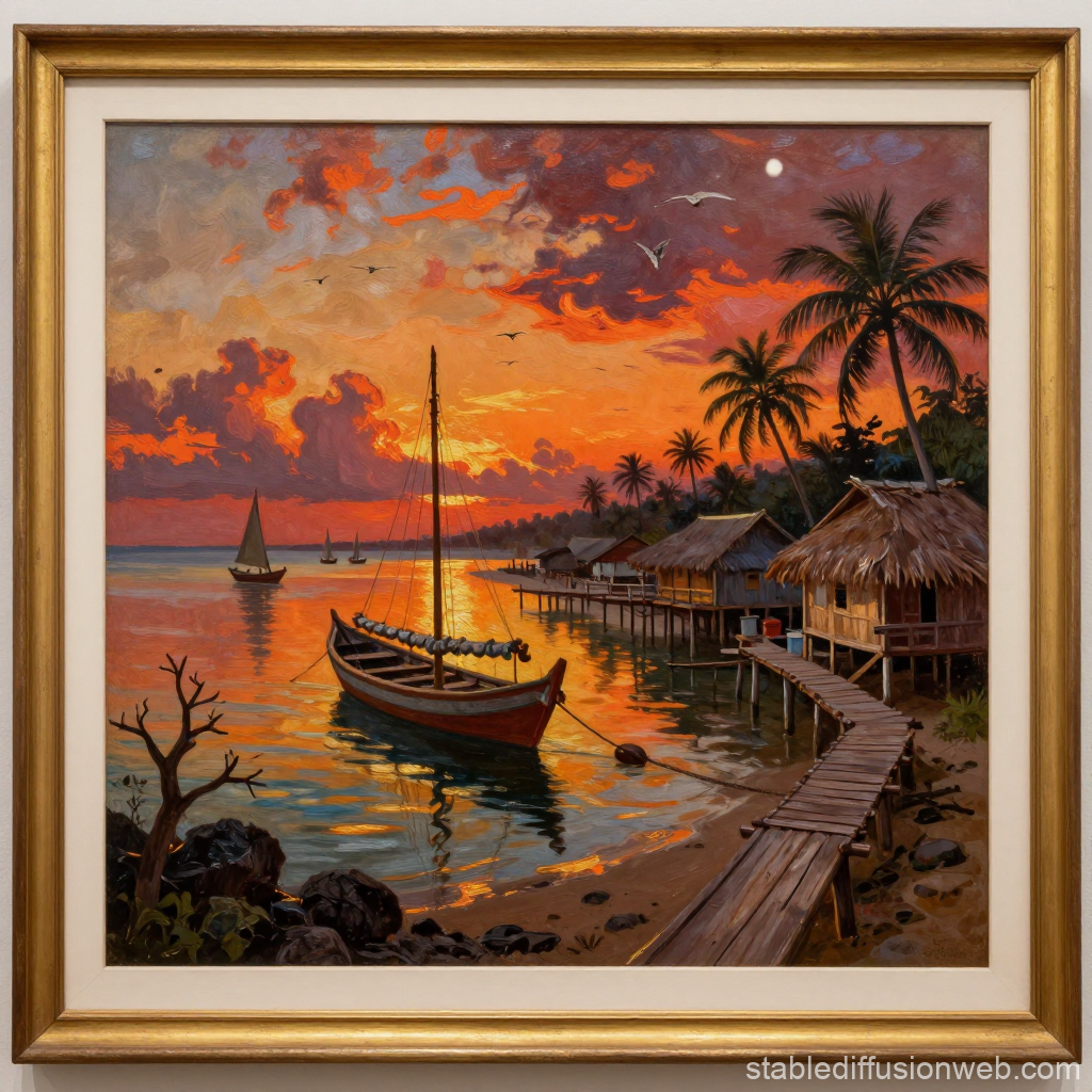 Tropical Fishing Village at Sunset