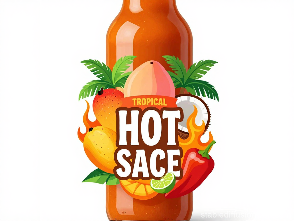 Tropical Hot Sauce Logo with Fruits and Flames