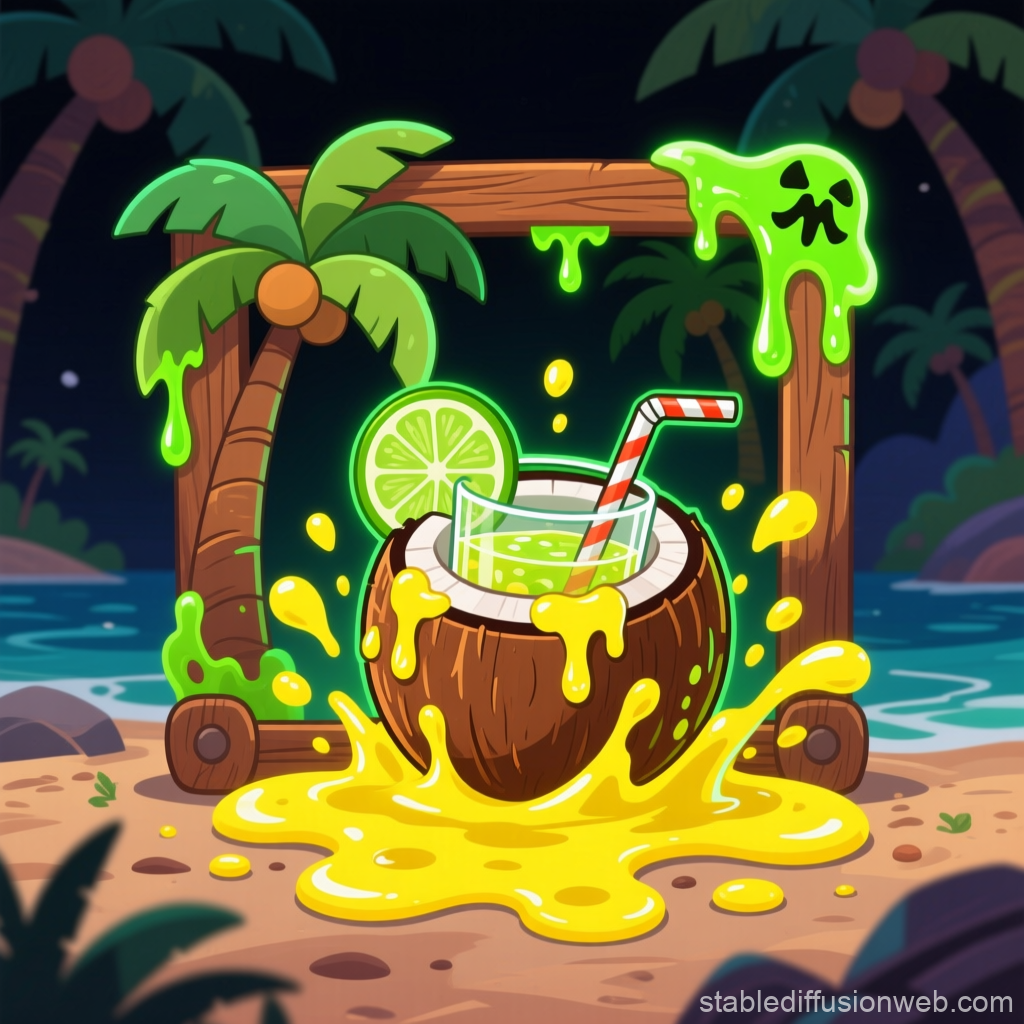 Tropical Toxic Slime Drink on Beach at Night