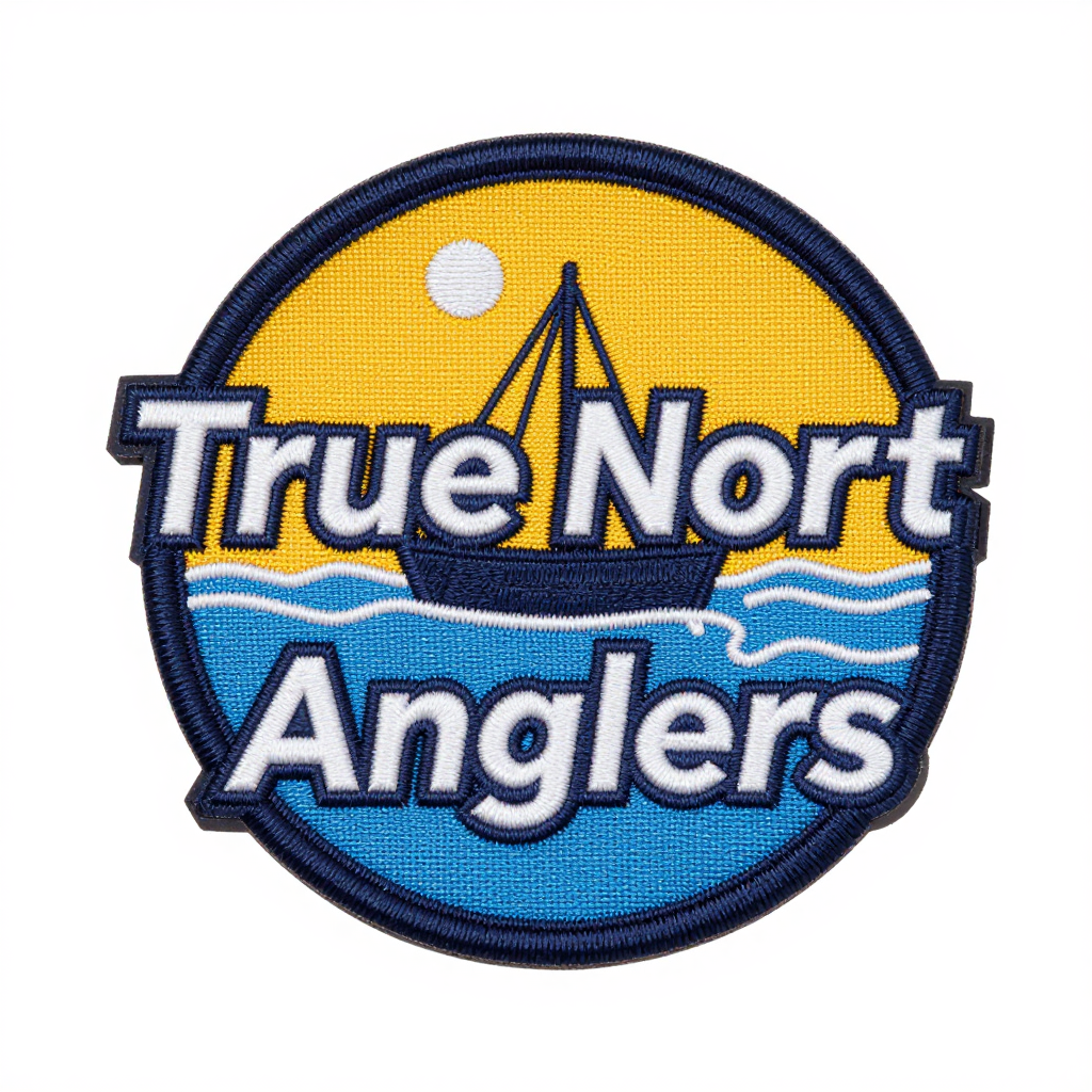 True North Anglers Embroidered Patch with Boat and Sun