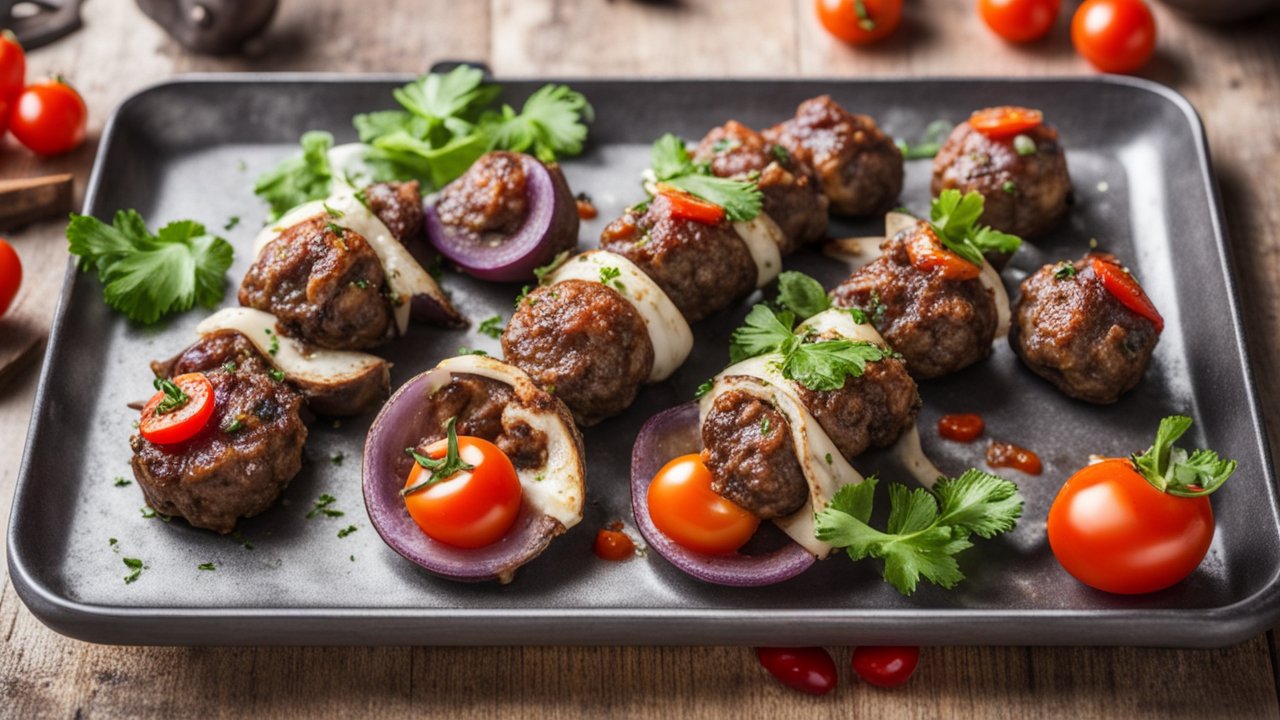 Turkish Islim Kofte Kebab with Cherry Tomatoes and Herbs