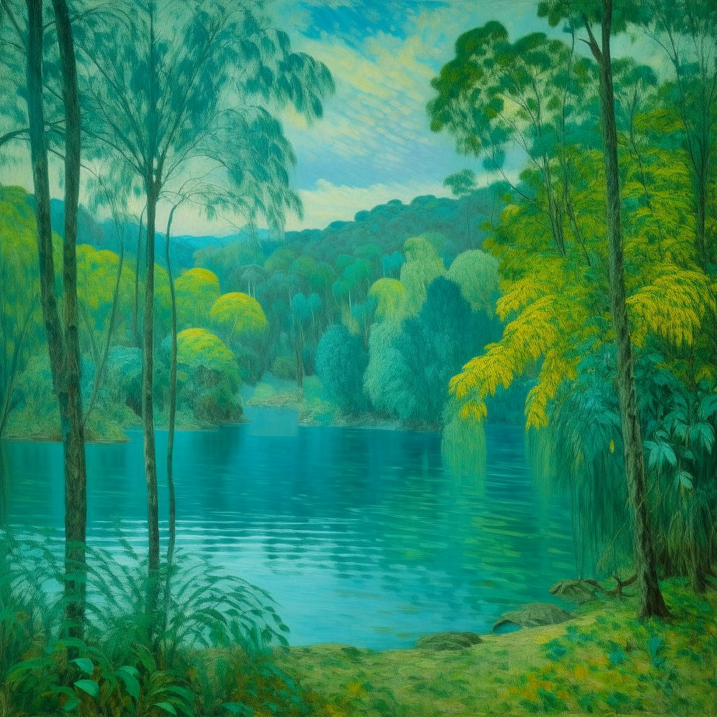 Turquoise Jungle Landscape with Serene Lake