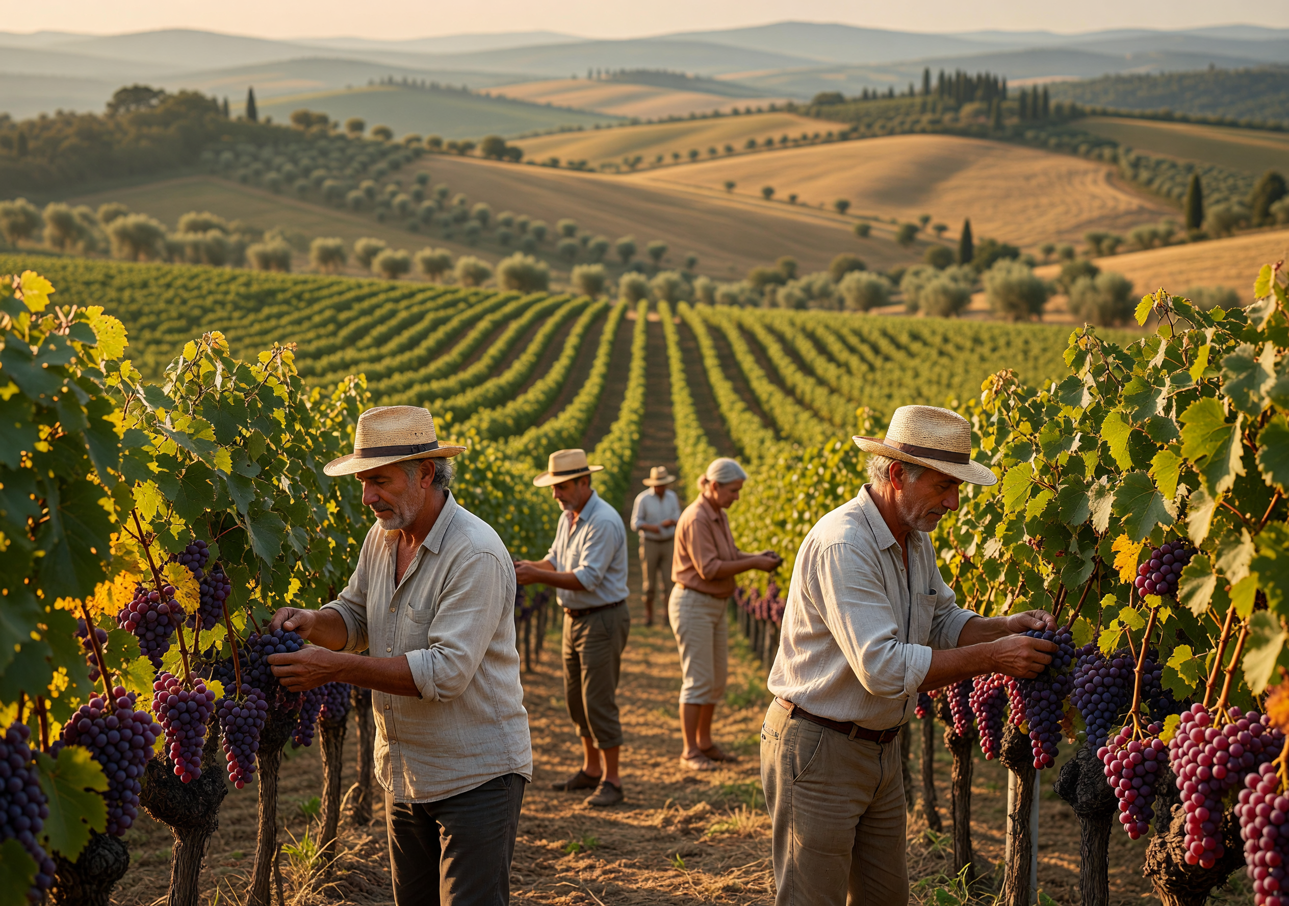 Tuscan Vineyard Harvest at Golden Hour