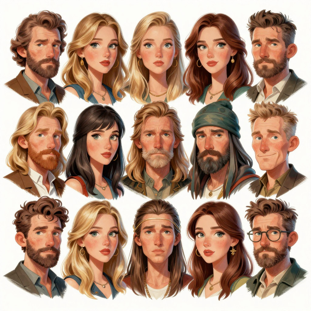 Twelve Fantasy Adventurer Faces in Stylized Portraits