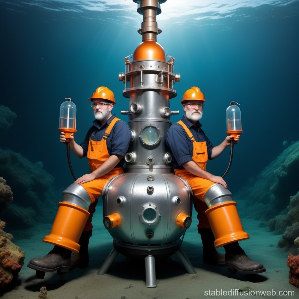 Twin Deep-Sea Divers with Vintage Submarine Equipment