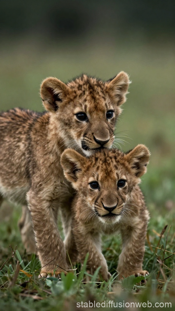 Two Adorable Lion Cubs in Natural Habitat