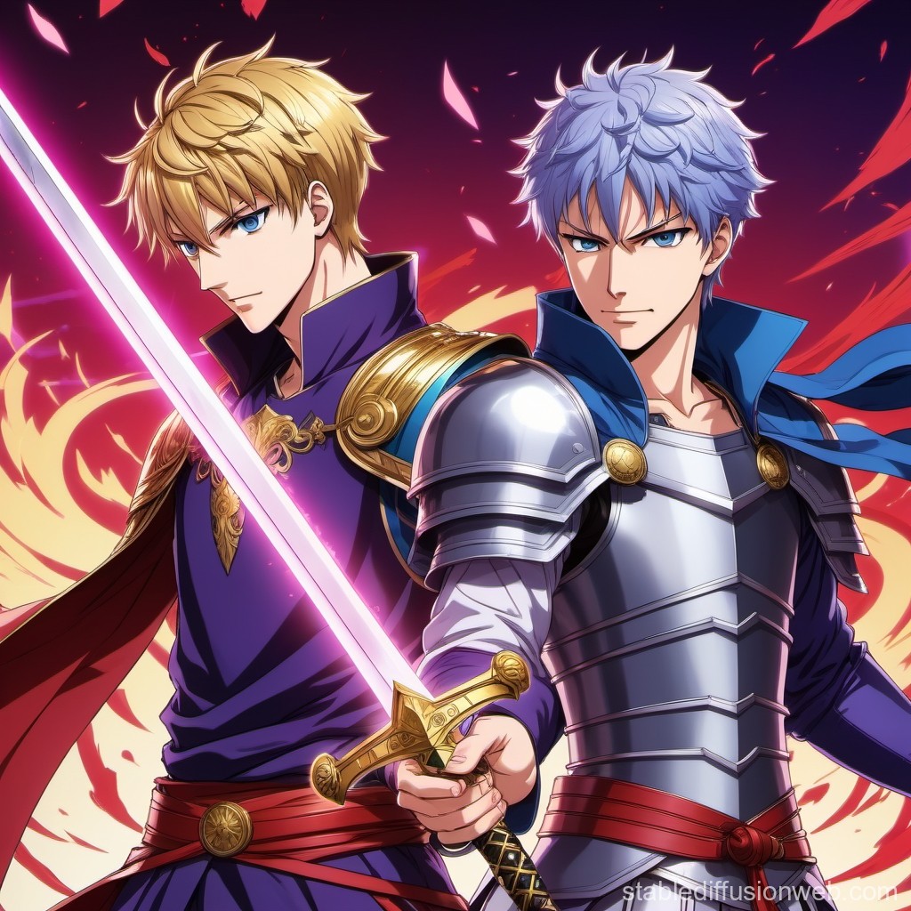 Two Anime Knights Ready for Battle with Glowing Sword