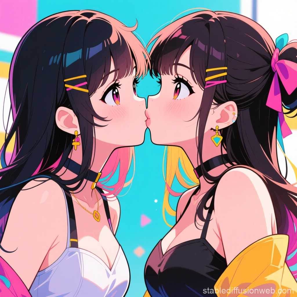 Two Anime Sisters Sharing a Kiss