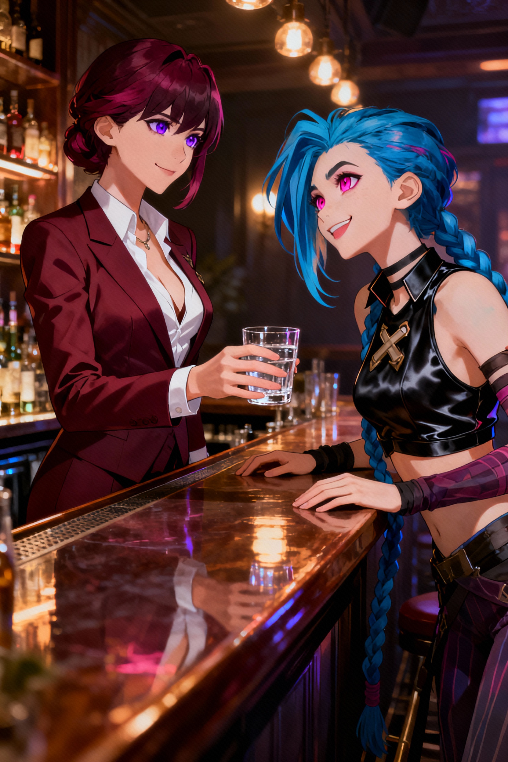 Two Anime Women Sharing a Moment at a Bar