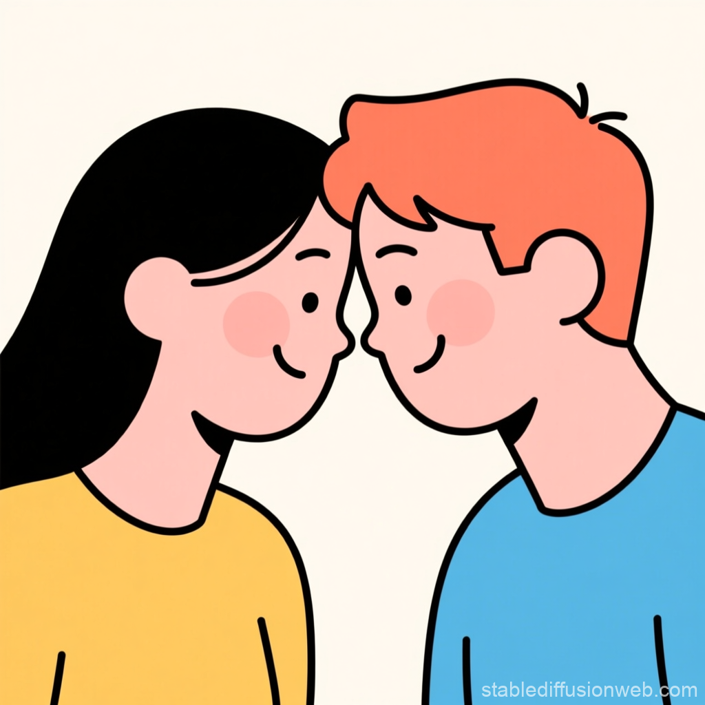 Two Friends Touching Foreheads in a Cute Illustration