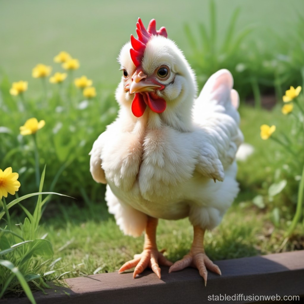 Two-Headed White Chicken Standing in Garden