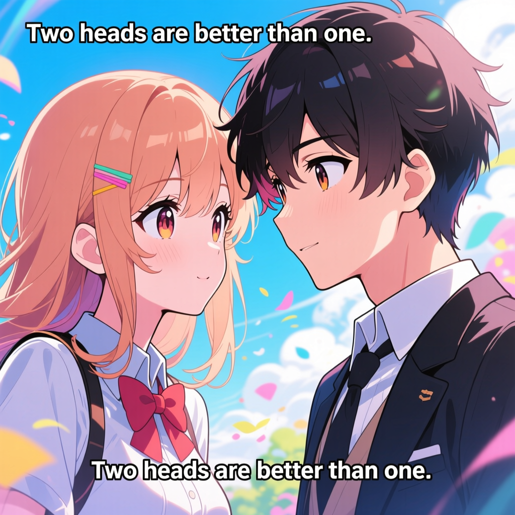 Two Heads Are Better Than One - Anime Couple Portrait