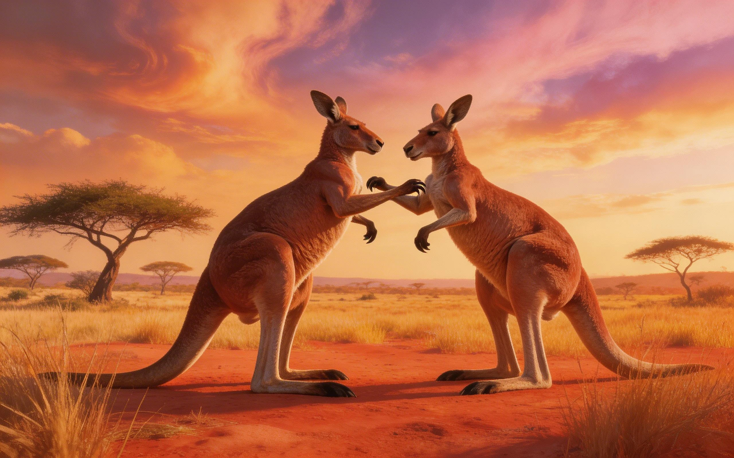 Two Kangaroos Battling at Sunset in a Vast Outback