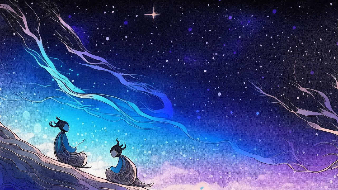 Two Meditative Figures Under a Starry Night Sky