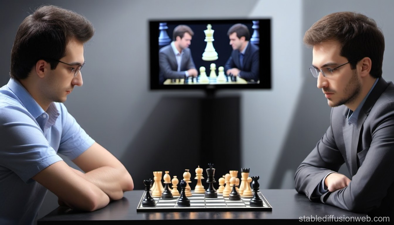 Two Men Deep in Thought Playing Chess