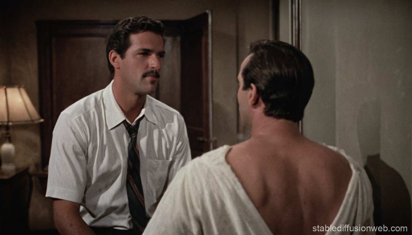 Two Men in a Dimly Lit Room Having a Conversation