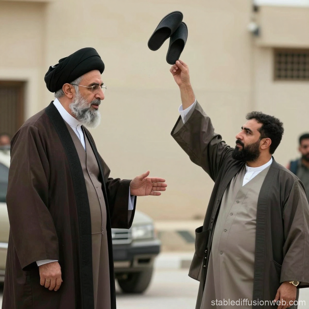 Two Men in Traditional Middle Eastern Attire Interacting Outdoors